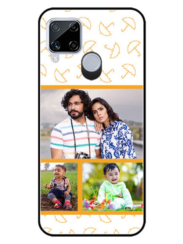 Custom Realme C15 Custom Glass Mobile Case  - Yellow Pattern Design