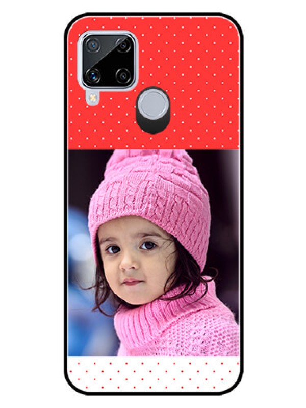 Custom Realme C15 Photo Printing on Glass Case  - Red Pattern Design