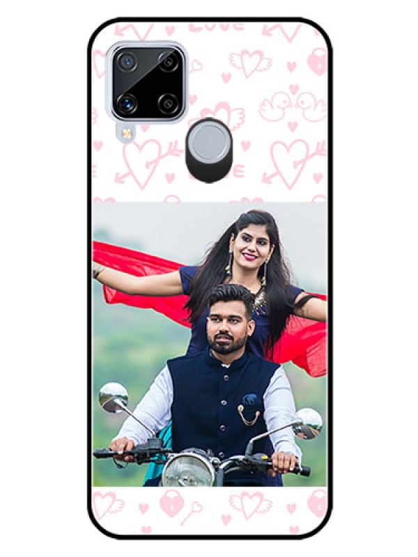 Custom Realme C15 Custom Glass Mobile Case  - Pink Flying Heart Design