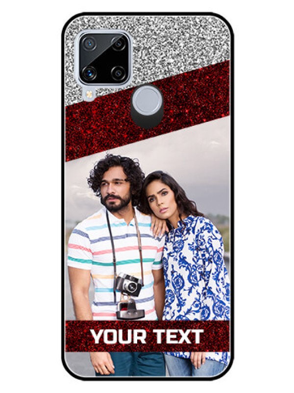 Custom Realme C15 Personalized Glass Phone Case  - Image Holder with Glitter Strip Design