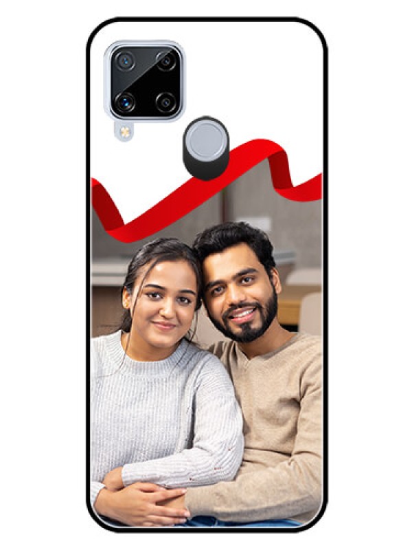 Custom Realme C15 Photo Printing on Glass Case  - Red Ribbon Frame Design
