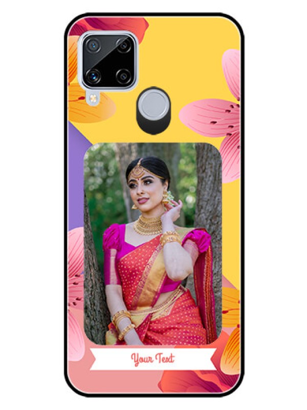 Custom Realme C15 Custom Glass Mobile Case  - 3 Image With Vintage Floral Design