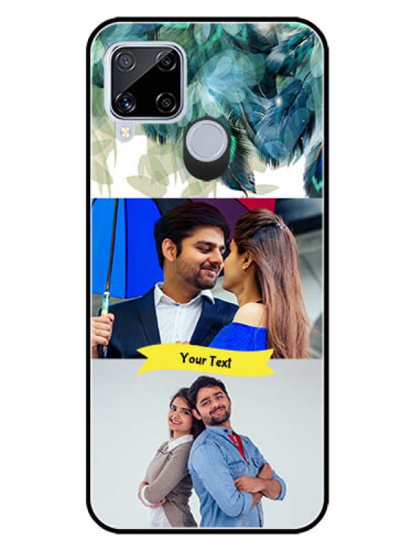 Custom Realme C15 Personalized Glass Phone Case  - Image with Boho Peacock Feather Design