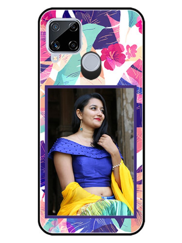 Custom Realme C15 Custom Glass Mobile Case  - Abstract Floral Design