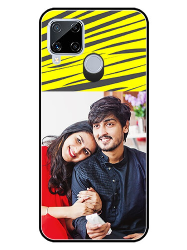 Custom Realme C15 Photo Printing on Glass Case  - Yellow Abstract Design