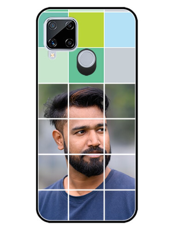 Custom Realme C15 Photo Printing on Glass Case  - with white box pattern 