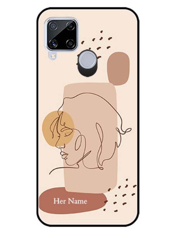Custom Realme C15 Photo Printing on Glass Case - Calm Woman line art Design