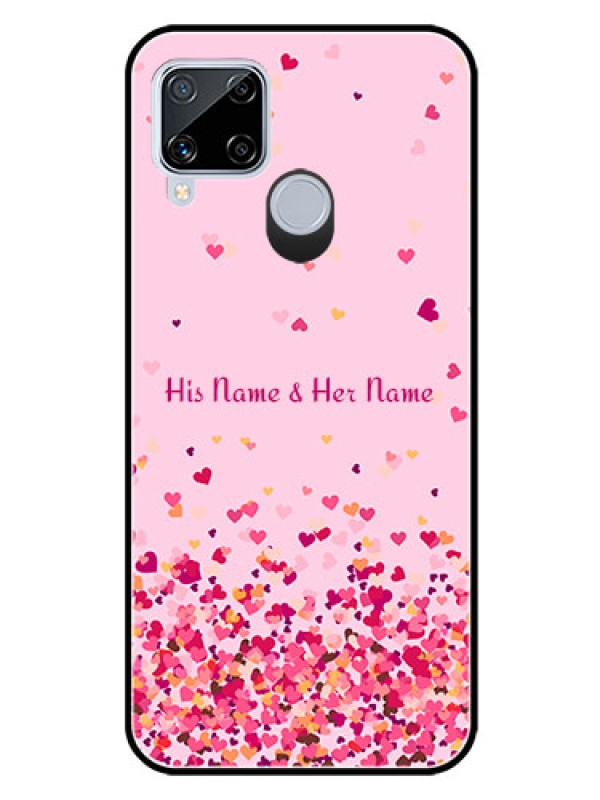 Custom Realme C15 Photo Printing on Glass Case - Floating Hearts Design
