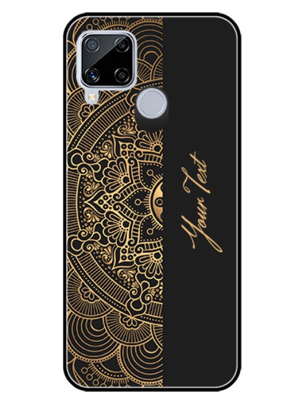 Custom Realme C15 Photo Printing on Glass Case - Mandala art with custom text Design