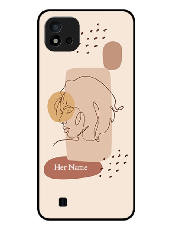 Custom Realme C20 Photo Printing on Glass Case - Calm Woman line art Design