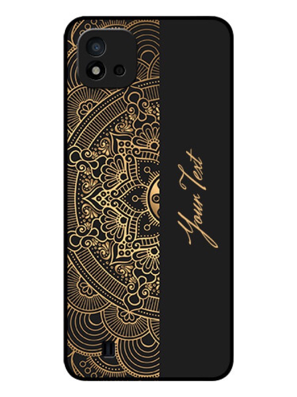 Custom Realme C20 Photo Printing on Glass Case - Mandala art with custom text Design