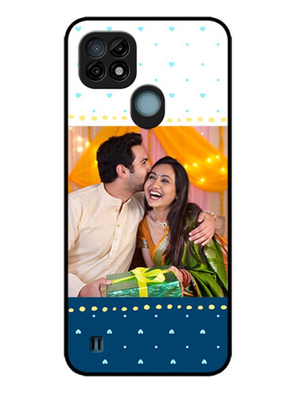 Custom Realme C21 Personalized Glass Phone Case - White and Blue Abstract Design