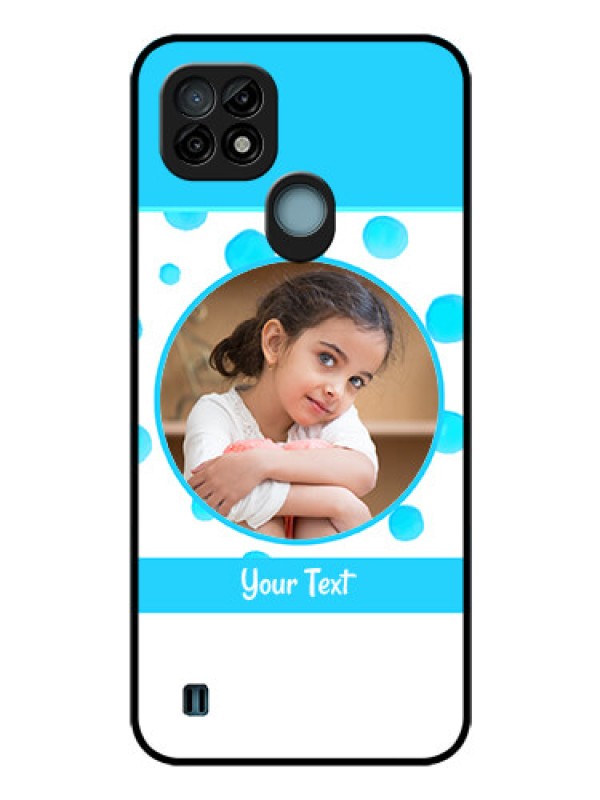 Custom Realme C21 Photo Printing on Glass Case - Blue Bubbles Pattern Design