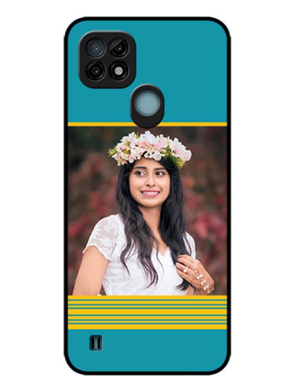 Custom Realme C21 Custom Glass Phone Case - Yellow & Blue Design 