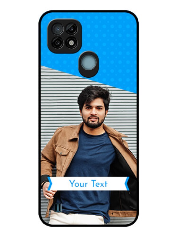 Custom Realme C21 Photo Printing on Glass Case - Simple Blue Color Design