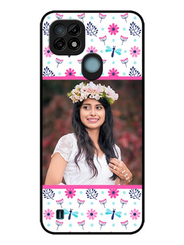 Custom Realme C21 Photo Printing on Glass Case - Colorful Flower Design