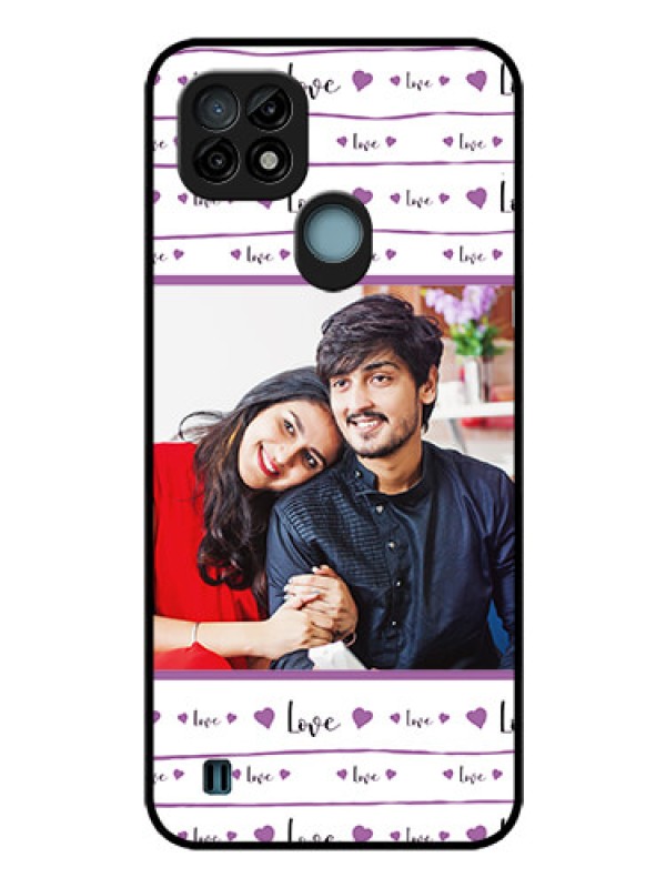 Custom Realme C21 Custom Glass Mobile Case - Couples Heart Design