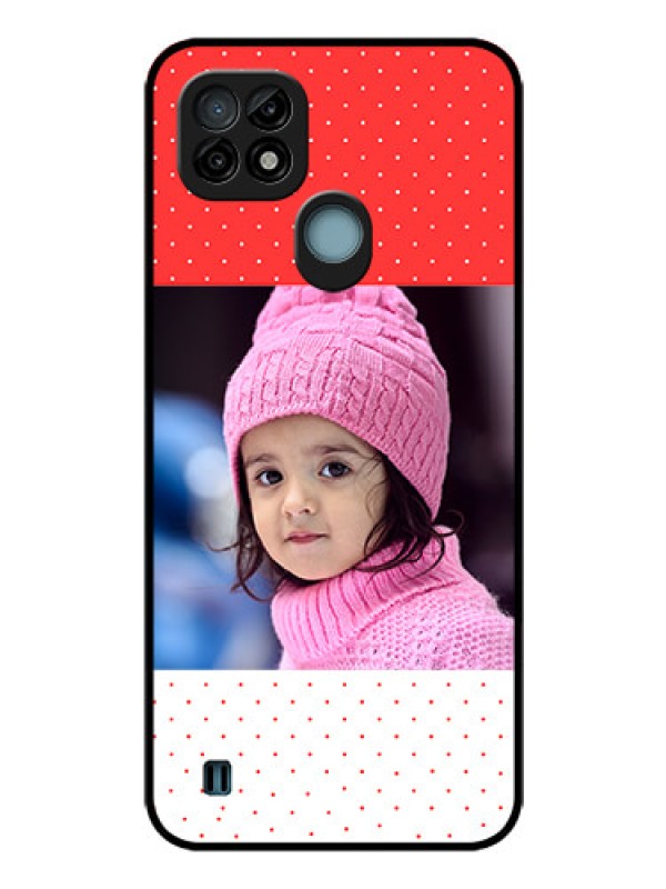 Custom Realme C21 Photo Printing on Glass Case - Red Pattern Design