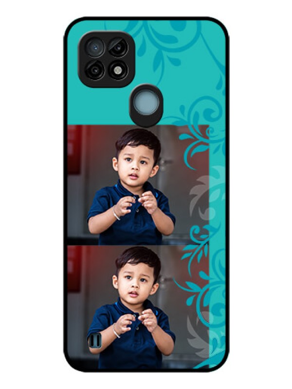 Custom Realme C21 Personalized Glass Phone Case - with Photo and Green Floral Design 