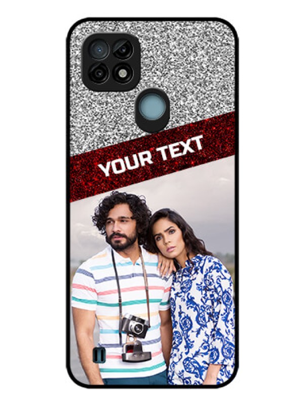 Custom Realme C21 Personalized Glass Phone Case - Image Holder with Glitter Strip Design