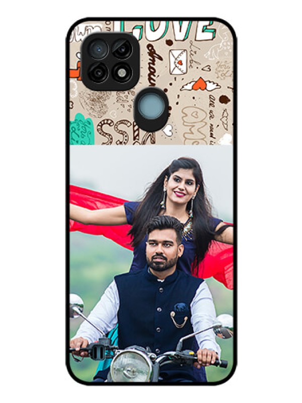 Custom Realme C21 Custom Glass Phone Case - Love Doodle Pattern 