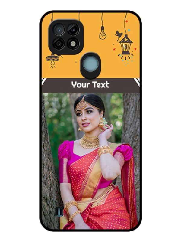 Custom Realme C21 Custom Glass Mobile Case - with Family Picture and Icons 