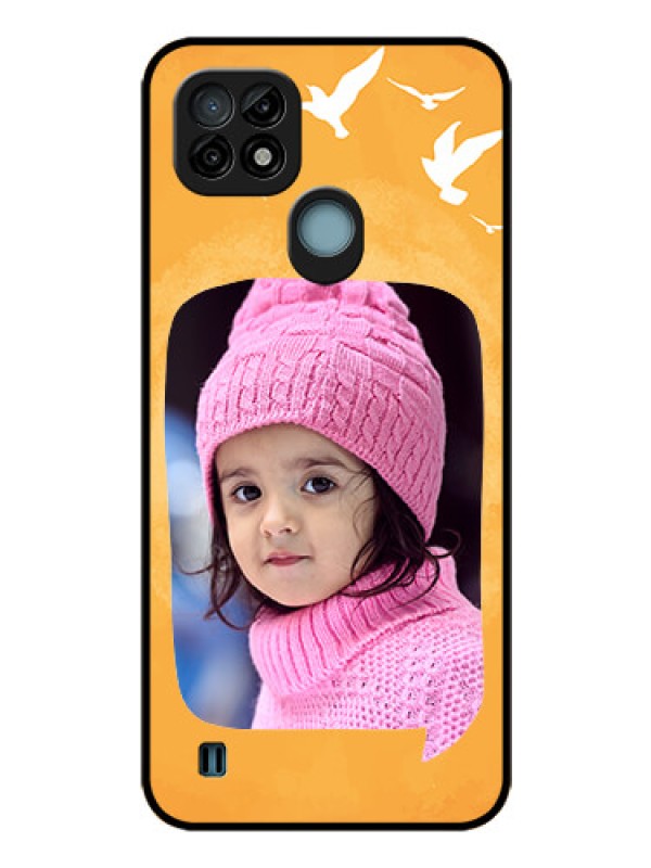 Custom Realme C21 Personalized Glass Phone Case - Water Color Design with Bird Icons