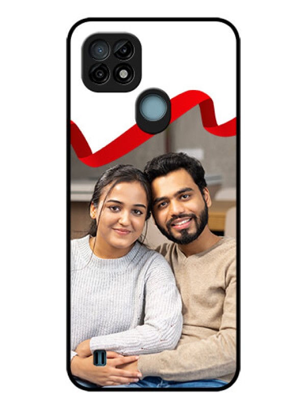 Custom Realme C21 Photo Printing on Glass Case - Red Ribbon Frame Design