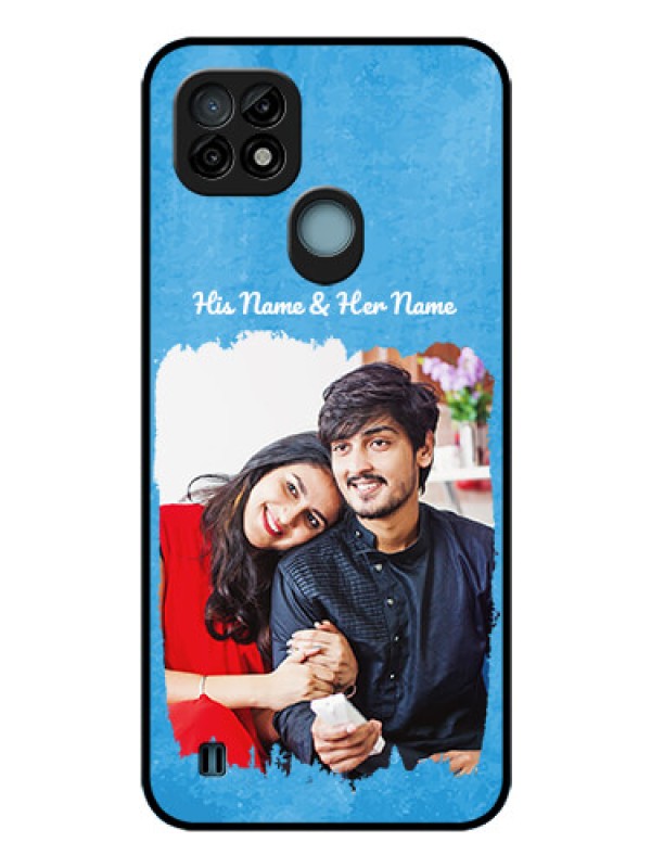 Custom Realme C21 Custom Glass Phone Case - Blue Color Vintage Design