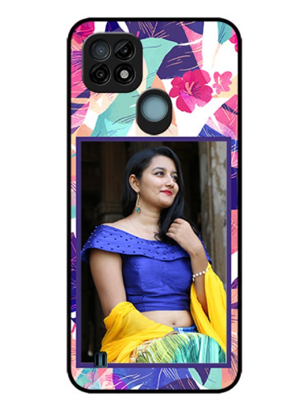 Custom Realme C21 Custom Glass Mobile Case - Abstract Floral Design