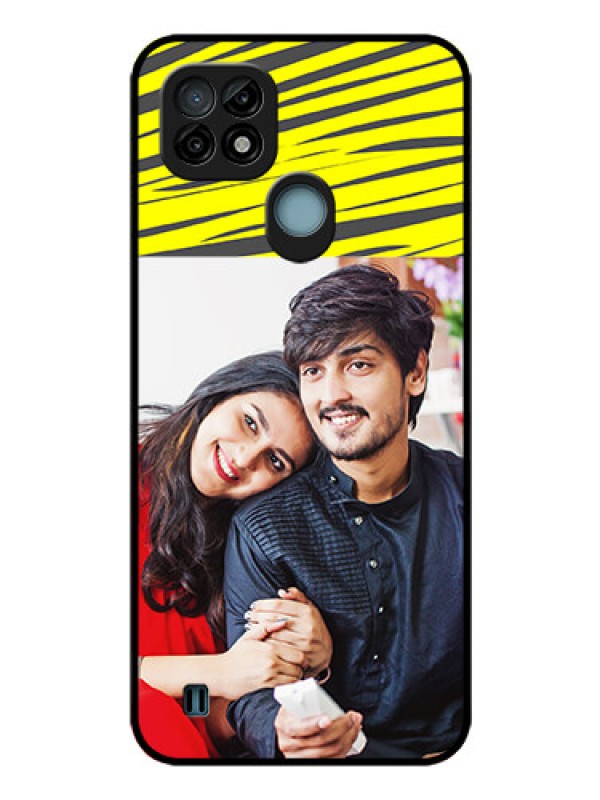 Custom Realme C21 Photo Printing on Glass Case - Yellow Abstract Design