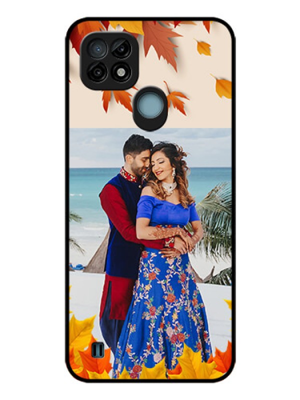 Custom Realme C21 Photo Printing on Glass Case - Autumn Maple Leaves Design