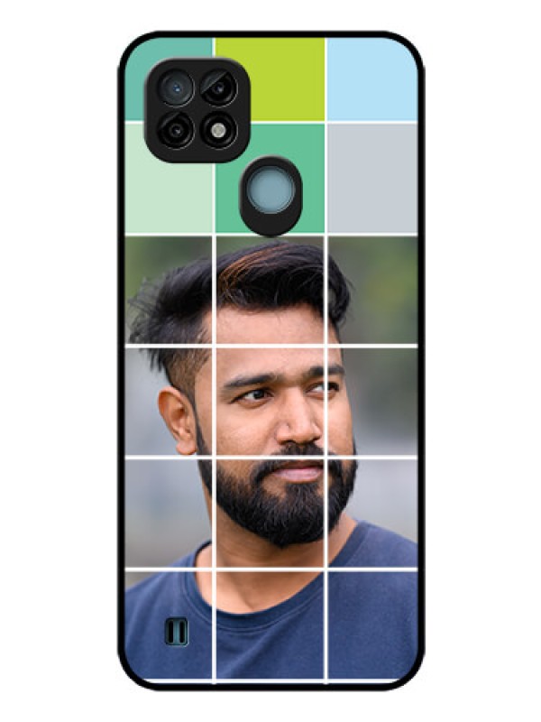 Custom Realme C21 Photo Printing on Glass Case - with white box pattern 