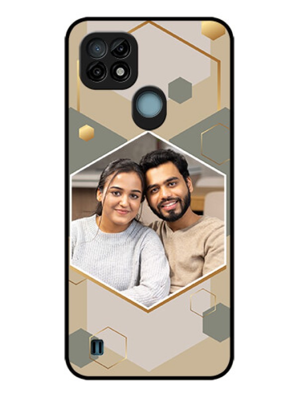 Custom Realme C21 Photo Printing on Glass Case - Stylish Hexagon Pattern Design