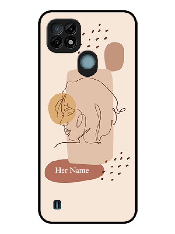 Custom Realme C21 Photo Printing on Glass Case - Calm Woman line art Design