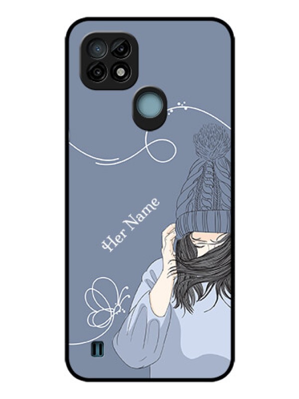 Custom Realme C21 Custom Glass Mobile Case - Girl in winter outfit Design