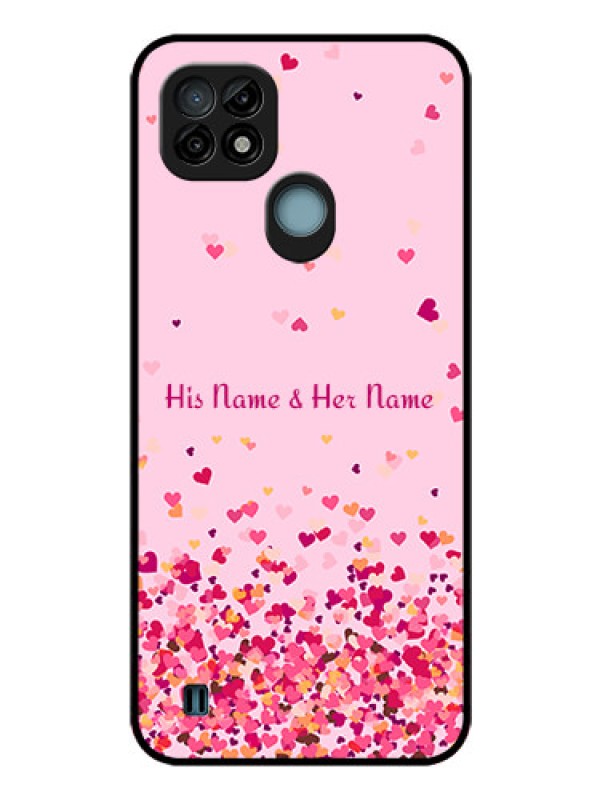 Custom Realme C21 Photo Printing on Glass Case - Floating Hearts Design