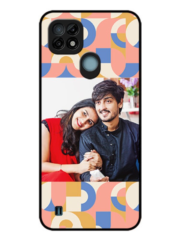 Custom Realme C21 Photo Printing on Glass Case - Semi-circle Maze Pattern Design