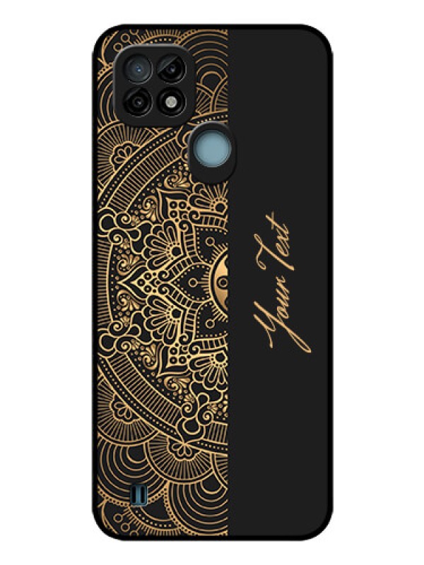 Custom Realme C21 Photo Printing on Glass Case - Mandala art with custom text Design