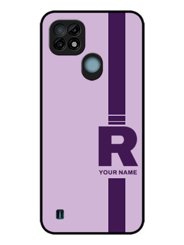 Custom Realme C21 Photo Printing on Glass Case - Simple dual tone stripe with name Design
