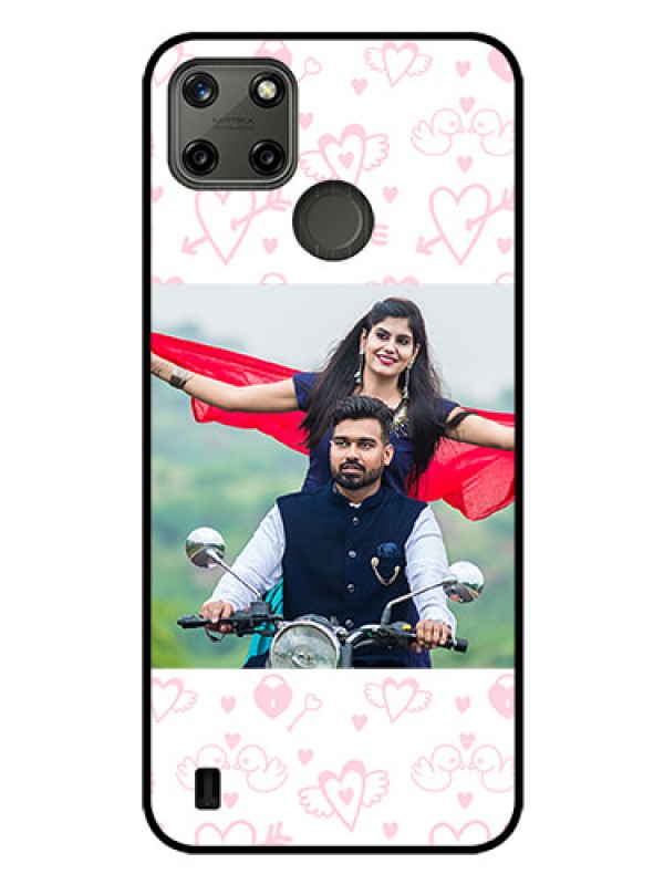 Custom Realme C21Y Custom Glass Mobile Case - Pink Flying Heart Design