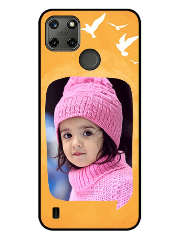 Custom Realme C21Y Personalized Glass Phone Case - Water Color Design with Bird Icons