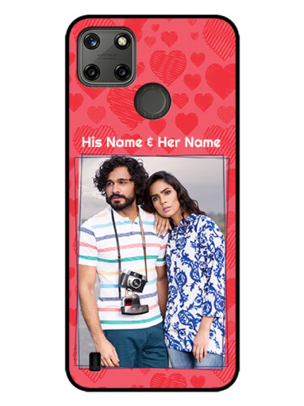 Custom Realme C21Y Photo Printing on Glass Case - with Red Heart Symbols Design