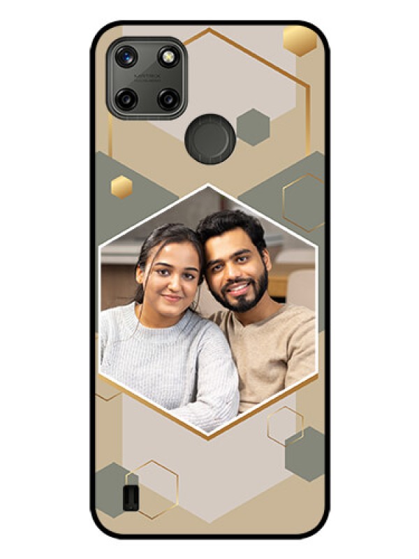 Custom Realme C21Y Photo Printing on Glass Case - Stylish Hexagon Pattern Design