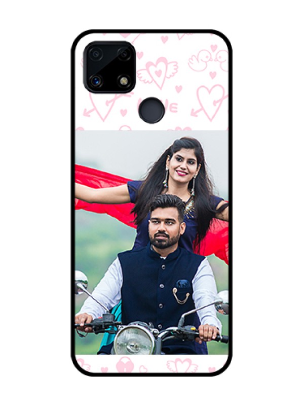 Custom Realme C25 Custom Glass Mobile Case  - Pink Flying Heart Design