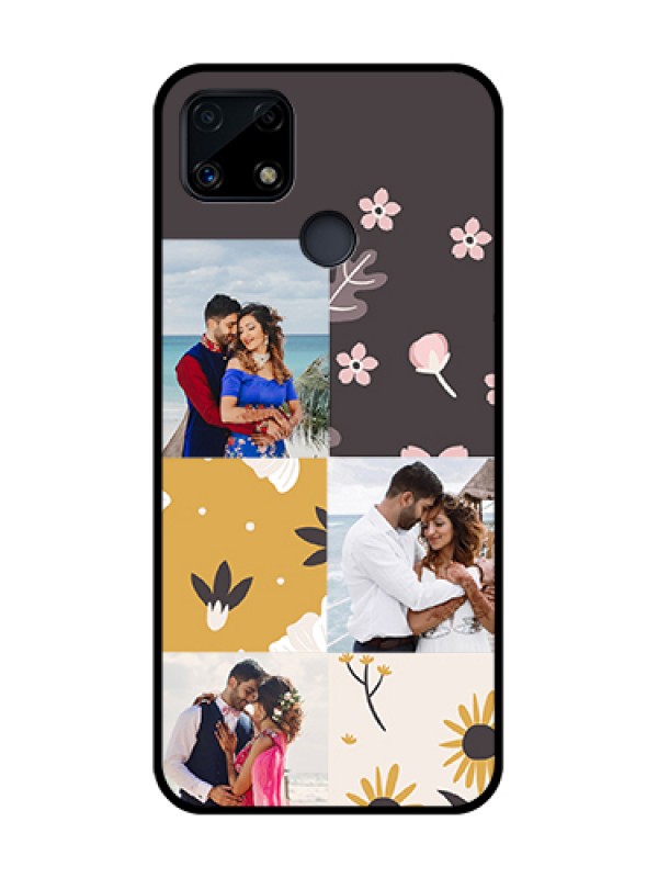 Custom Realme C25 Photo Printing on Glass Case  - 3 Images with Floral Design