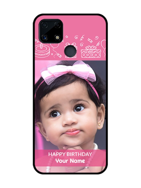 Custom Realme C25 Photo Printing on Glass Case  - with Birthday Line Art Design