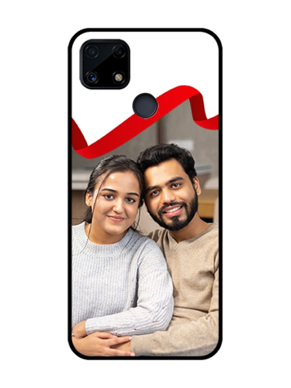 Custom Realme C25 Photo Printing on Glass Case  - Red Ribbon Frame Design