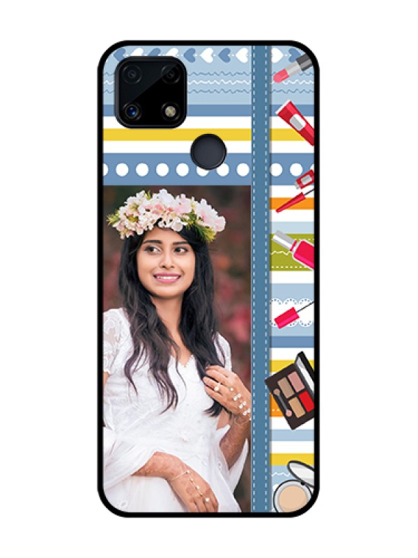 Custom Realme C25 Personalized Glass Phone Case  - Makeup Icons Design