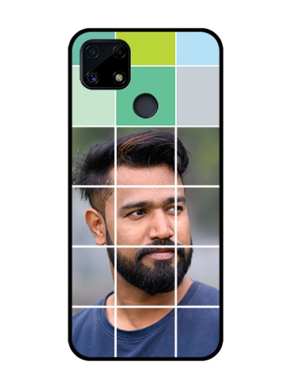 Custom Realme C25 Photo Printing on Glass Case  - with white box pattern 